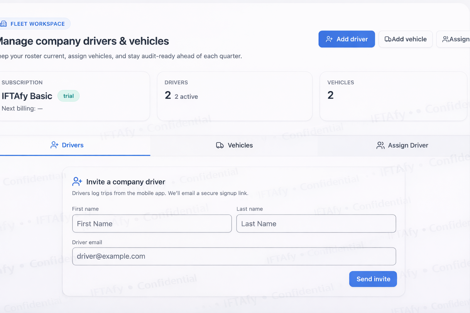Fleet management overview dashboard