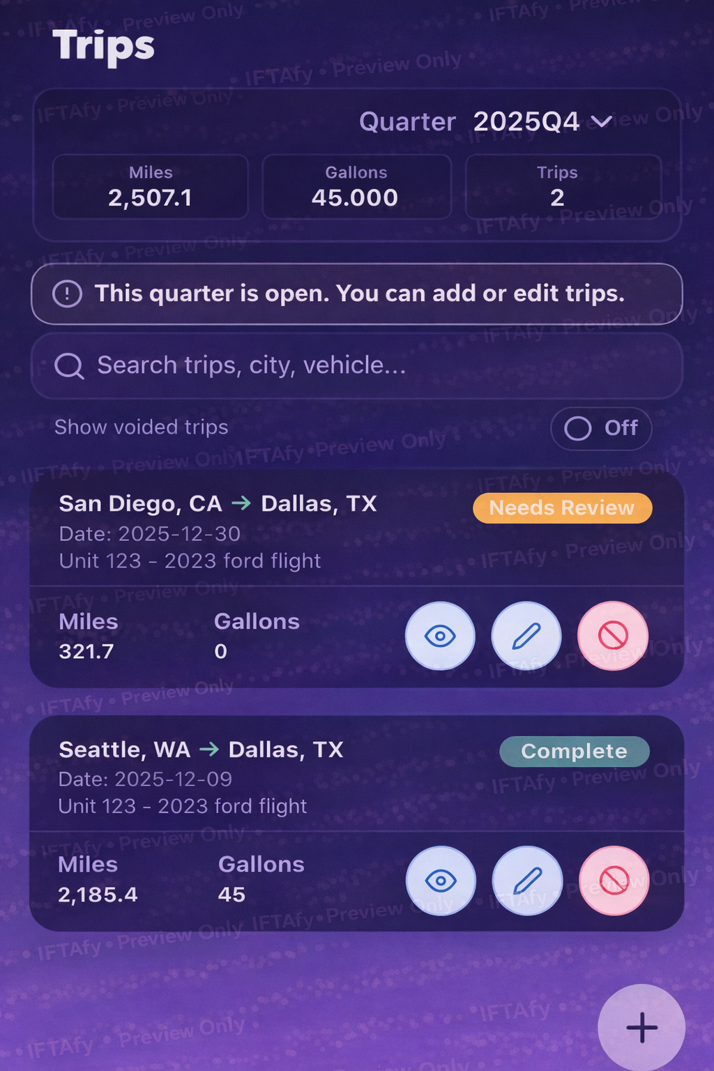 Mobile trip details view
